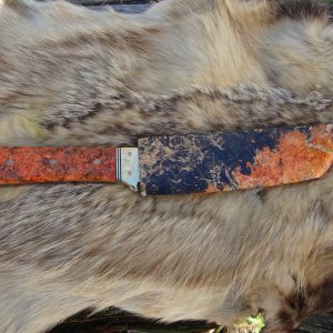 Custom Tanto Knife With Amboyna Burl Wood Handle And Sia File Worked Blade and handle