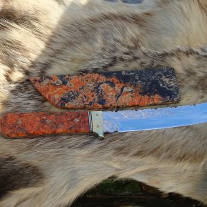 Custom Tanto Knife With Amboyna Burl Wood Handle And Sia File Worked Blade and handle