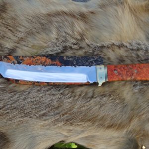 Custom Tanto Knife With Amboyna Burl Wood Handle And Sia File Worked Blade and handle