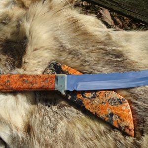 Custom Tanto Knife With Amboyna Burl Wood Handle And Sia File Worked Blade and handle