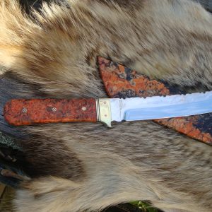 Custom Tanto Knife With Amboyna Burl Wood Handle And Sia File Worked Blade and handle