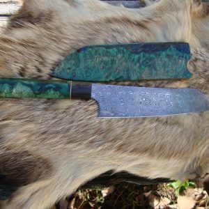 Rain Drop Damascus Chef Knife With Amboyna Burl wood Wa Handle And Sia