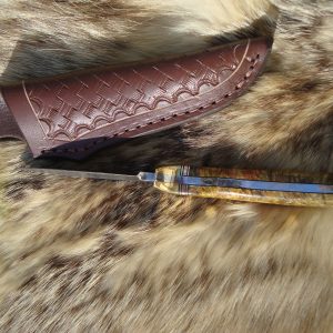 Lightning Damascus Blade Amboyna Burl Wood Handled Hunting knife & File Worked Blade