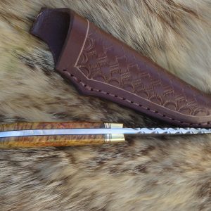 Lightning Damascus Blade Amboyna Burl Wood Handled Hunting knife & File Worked Blade