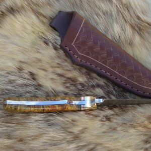 Lightning Damascus Blade Amboyna Burl Wood Handled Hunting knife & File Worked Blade