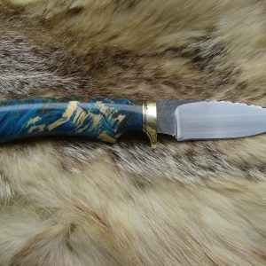 Yellow cedar burl wood handle 52100 steel spear point hunting knife