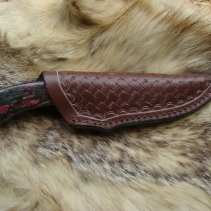 Feather Damascus blade with Yellow cedar burl wood handle