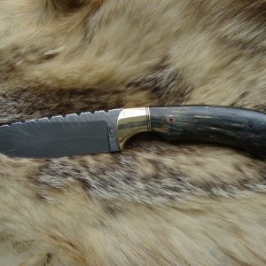 Feather Damascus blade with Yellow cedar burl wood handle