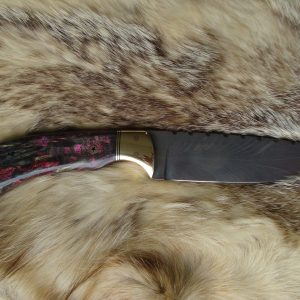 Feather Damascus blade with Yellow cedar burl wood handle