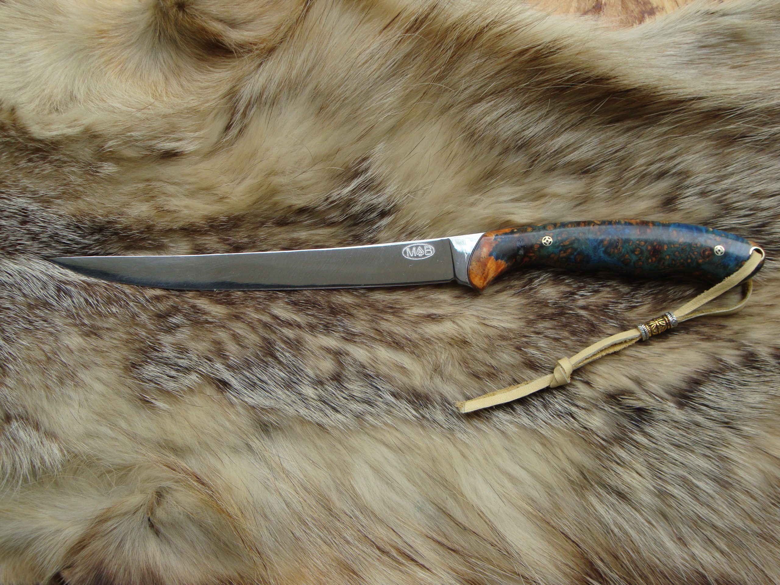 Amboyna burl wood handle fillet knife 8a Steel blade