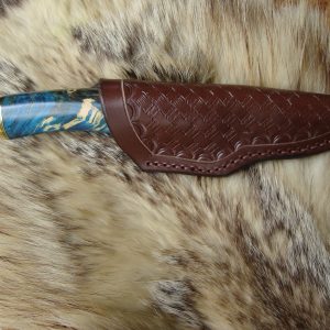 Yellow cedar burl wood handle 52100 steel spear point hunting knife