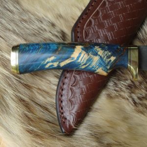 Yellow cedar burl wood handle 52100 steel spear point hunting knife