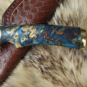 Yellow cedar burl wood handle 52100 steel spear point hunting knife