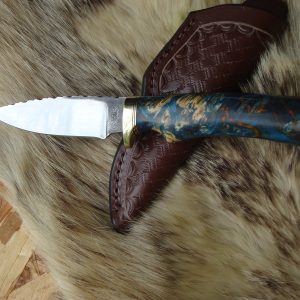 Yellow cedar burl wood handle 52100 steel spear point hunting knife