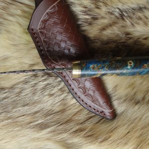 Yellow cedar burl wood handle 52100 steel spear point hunting knife