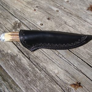 Elk Antler Obsidian Blade with Spider Web Stone Pommel Hunter