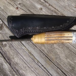 Elk Antler Obsidian Blade with Spider Web Stone Pommel Hunter