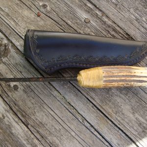 Elk Antler Obsidian Blade with Spider Web Stone Pommel Hunter