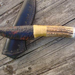 Elk Antler Obsidian Blade with Spider Web Stone Pommel Hunter