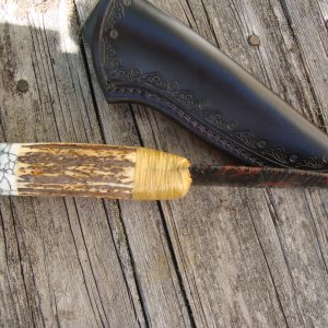 Elk Antler Obsidian Blade with Spider Web Stone Pommel Hunter