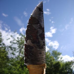 Elk Antler Obsidian Blade with Spider Web Stone Pommel Hunter