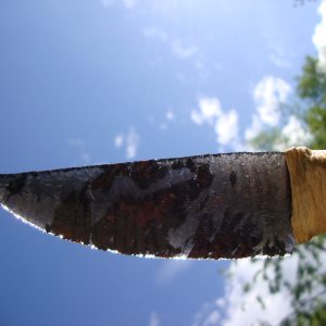 Elk Antler Obsidian Blade with Spider Web Stone Pommel Hunter