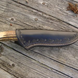 Elk Antler Obsidian Blade with Spider Web Stone Pommel Hunter