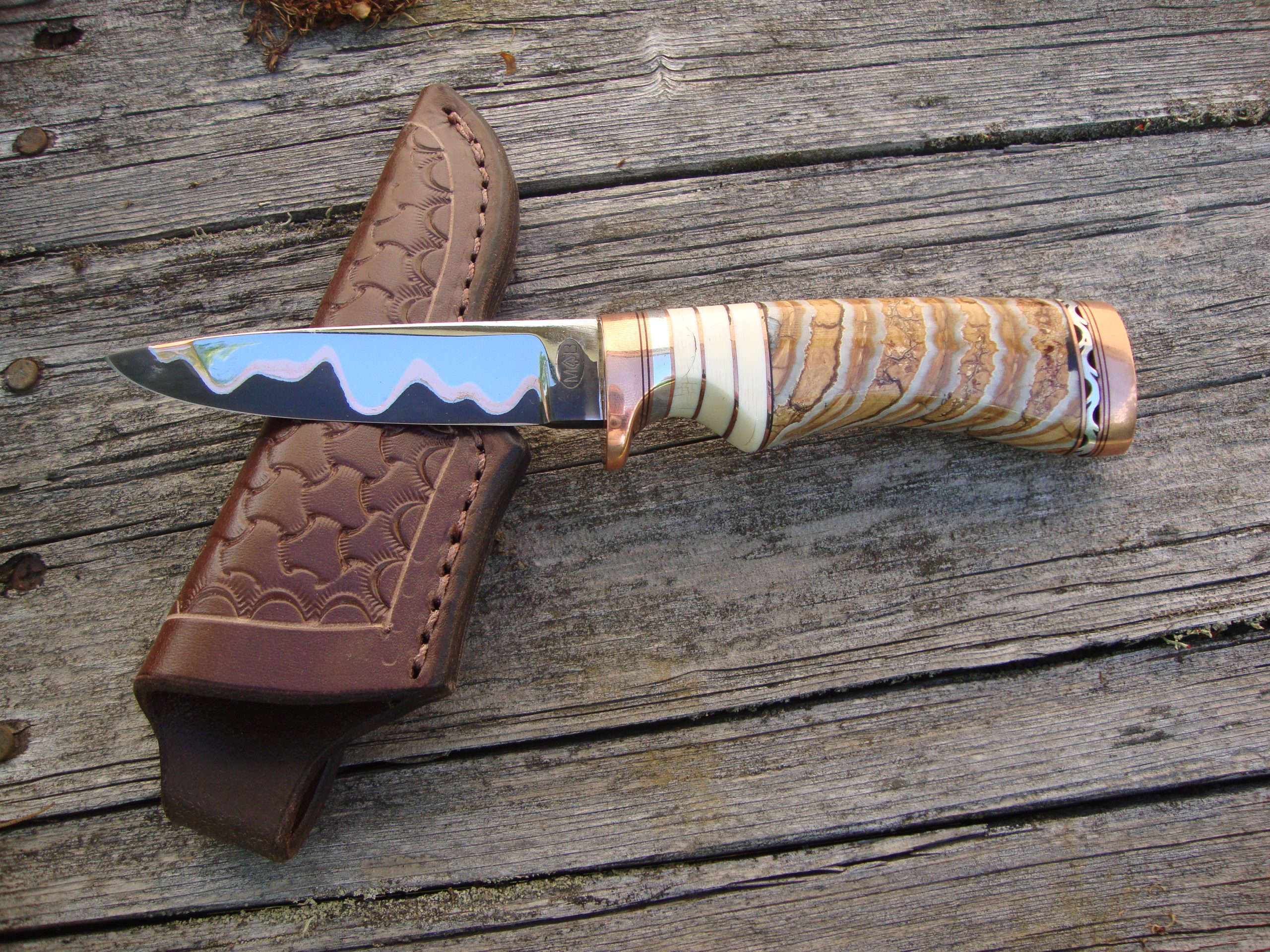 Mammoth Tooth & Mammoth ivory handle Copper Mia Damascus Blade Hunter