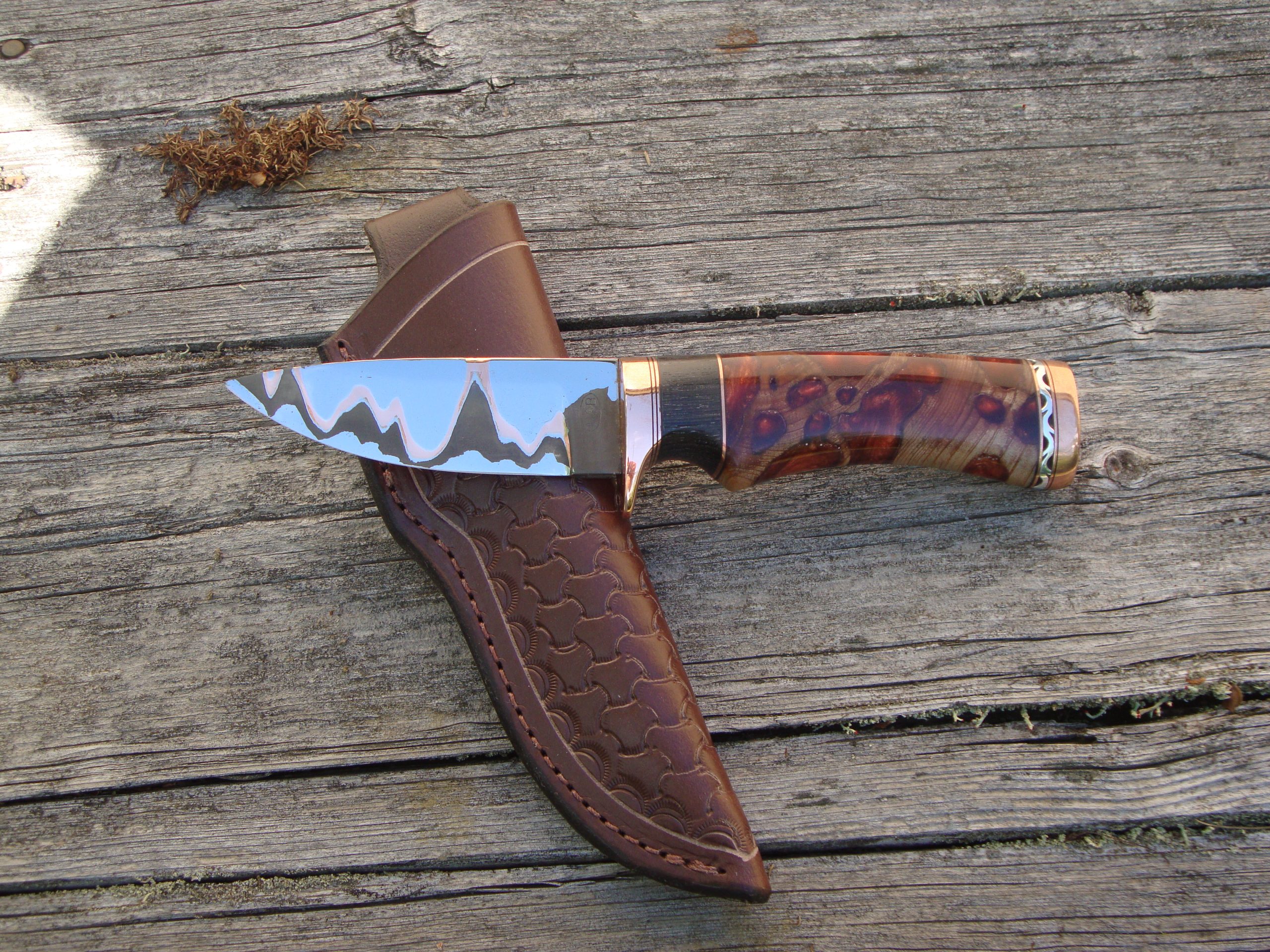 Sinker Cypress with Bog Oak Handle Copper Mia Damascus Blade Hunter