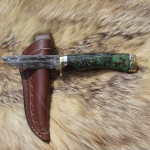 Mosaic Damascus amboyna burl wood small hunter