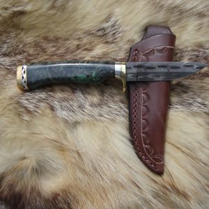 Mosaic Damascus amboyna burl wood small hunter