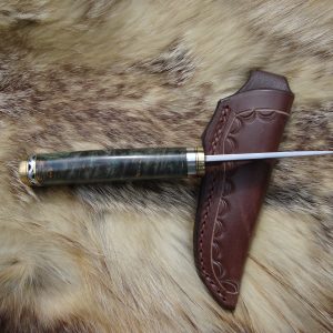 Mosaic Damascus amboyna burl wood small hunter