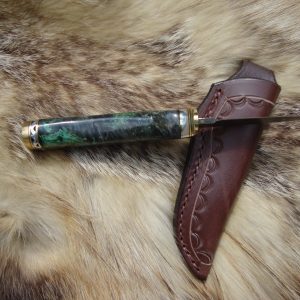 Mosaic Damascus amboyna burl wood small hunter