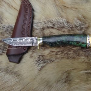 Mosaic Damascus amboyna burl wood small hunter