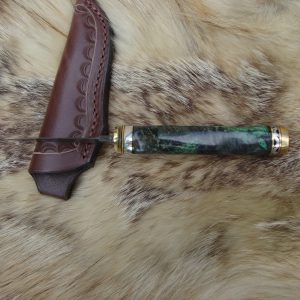 Mosaic Damascus amboyna burl wood small hunter