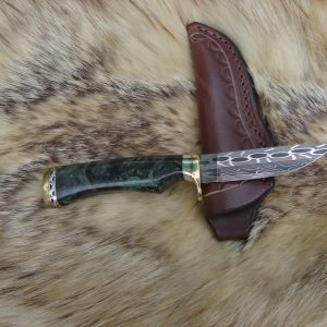 Mosaic Damascus amboyna burl wood small hunter