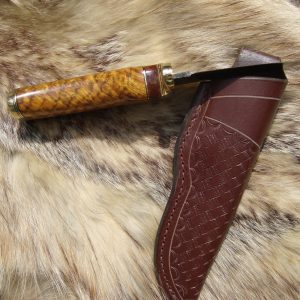 Fire Storm Damascus Chittum Burl wood handle spear point hunter