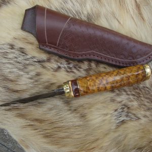 Fire Storm Damascus Chittum Burl wood handle spear point hunter