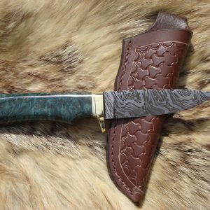 Fire Storm Damascus Blade Amboyna Burl Wood Hunter