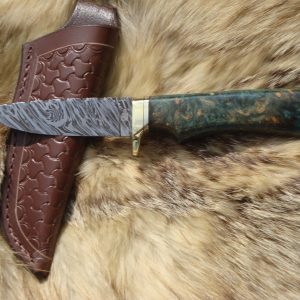 Fire Storm Damascus Blade Amboyna Burl Wood Hunter