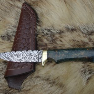 Fire Storm Damascus Blade Amboyna Burl Wood Hunter