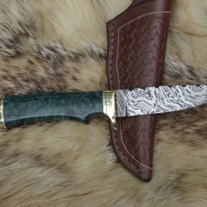 Fire Storm Damascus Blade Amboyna Burl Wood Hunter