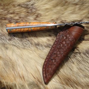 Thumb Print Damascus Blade Skinner Box Elder Burl Wood Hunter