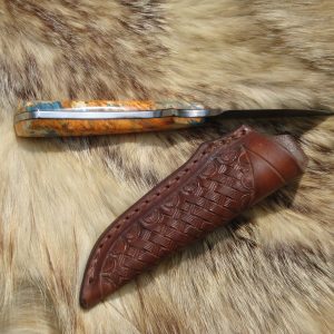 Thumb Print Damascus Blade Skinner Box Elder Burl Wood Hunter