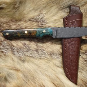 Twist Damascus Blade English Chestnut Burl Handle Hunter