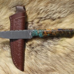 Twist Damascus Blade English Chestnut Burl Handle Hunter