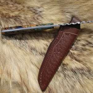 Twist Damascus Blade English Chestnut Burl Handle Hunter