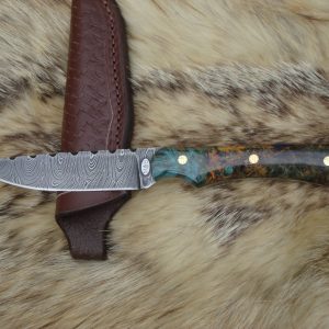 Twist Damascus Blade English Chestnut Burl Handle Hunter