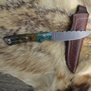 Twist Damascus Blade English Chestnut Burl Handle Hunter