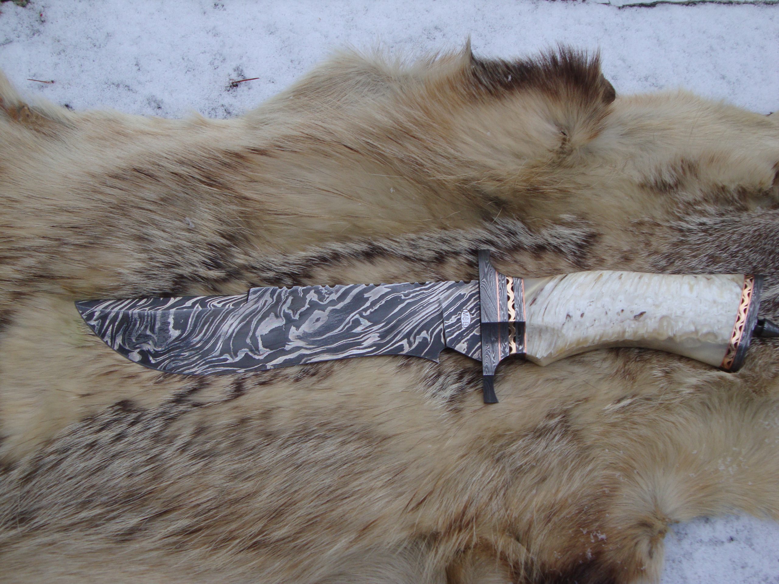 Take Down Damascus Bowie Musk Ox handle